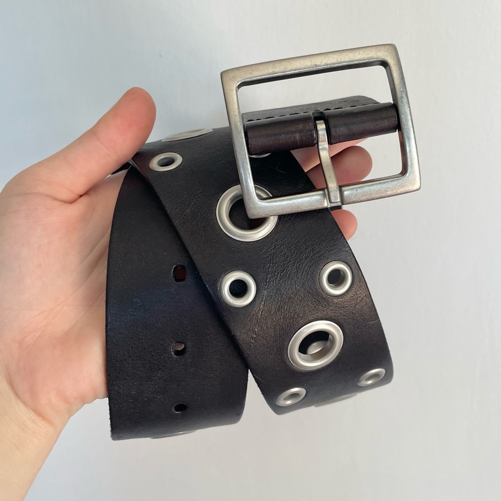 Banana Republic Black Leather Silver Buckle Hardware Grommet Womens Size XS